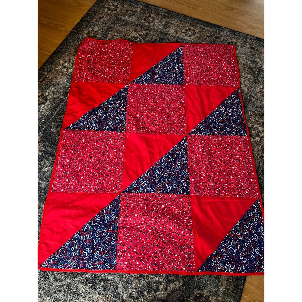 preppy new england Handmade cottagecore farmhouse western quilt red and blue